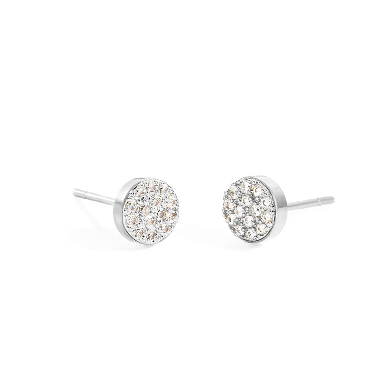 Women's Stainless Steel Petite Round Full Diamond Gold Earrings