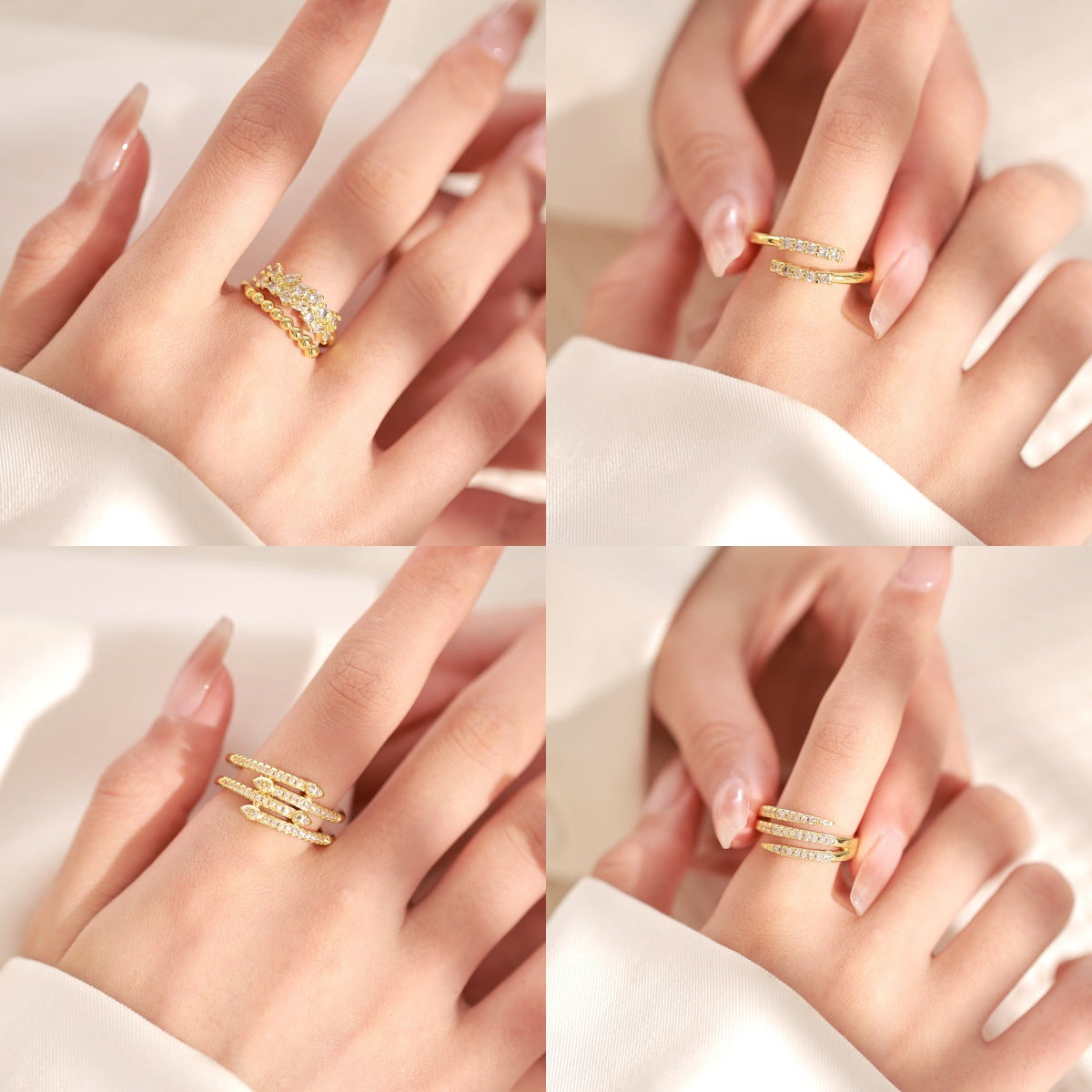 Gold Zircon Geometric Female Simple Personalized Rings