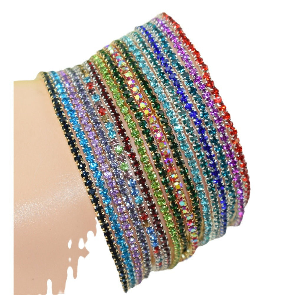 Single Row Indian Rhinestone Thin Stretch Full Bracelets