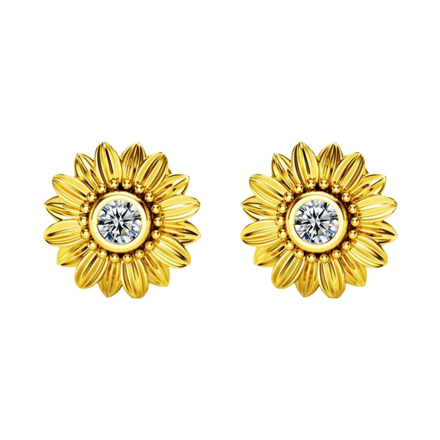 Diamond Rose Gold Plated Natural Sun Flower Ear Earrings