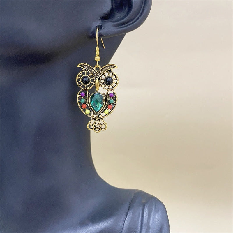 Owl Cute Colorful Retro Ethnic Style Exotic Earrings
