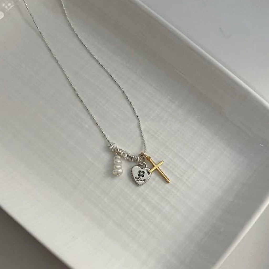 Pieces Of Sier Cross Love Light Luxury Stacked Retro Niche Necklace
