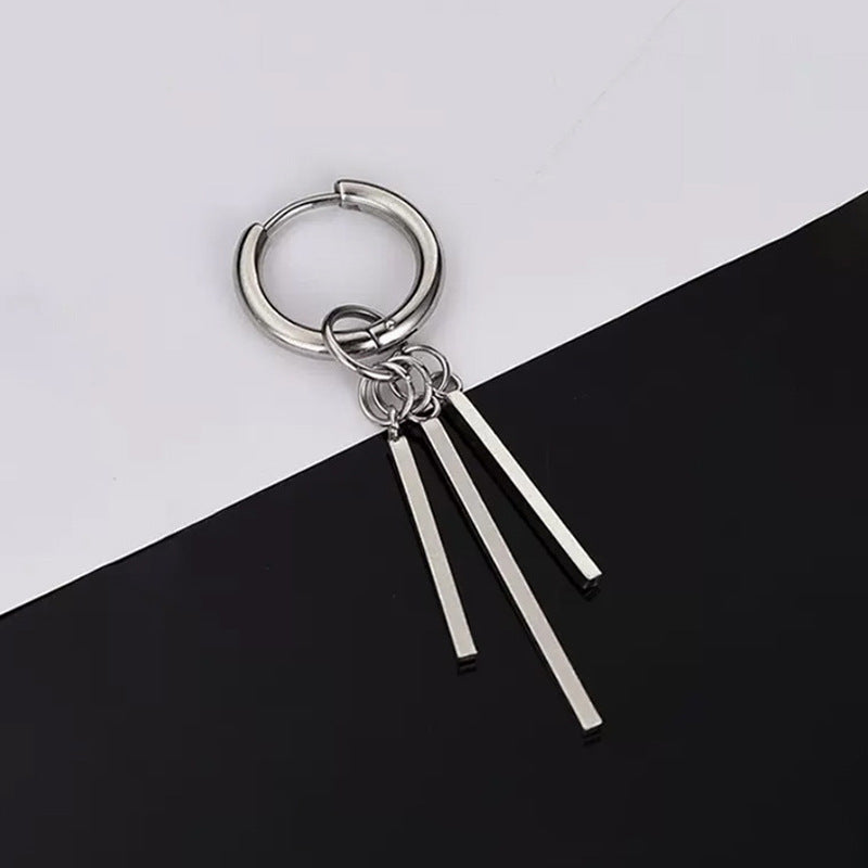Men's Hip Hop Clip Punk Eardrops Female Three Straight Stick Square Rings