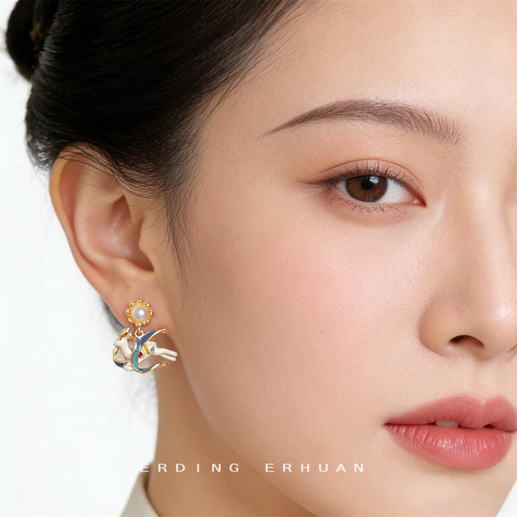 Retro National Trend Chinese Enamel Drip Glazed Hand Painting Earrings