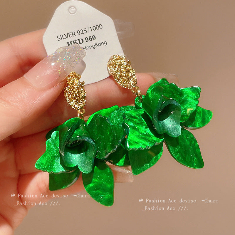 Women's Sier Needle Fresh Flower Graceful Fashionable Design Earrings