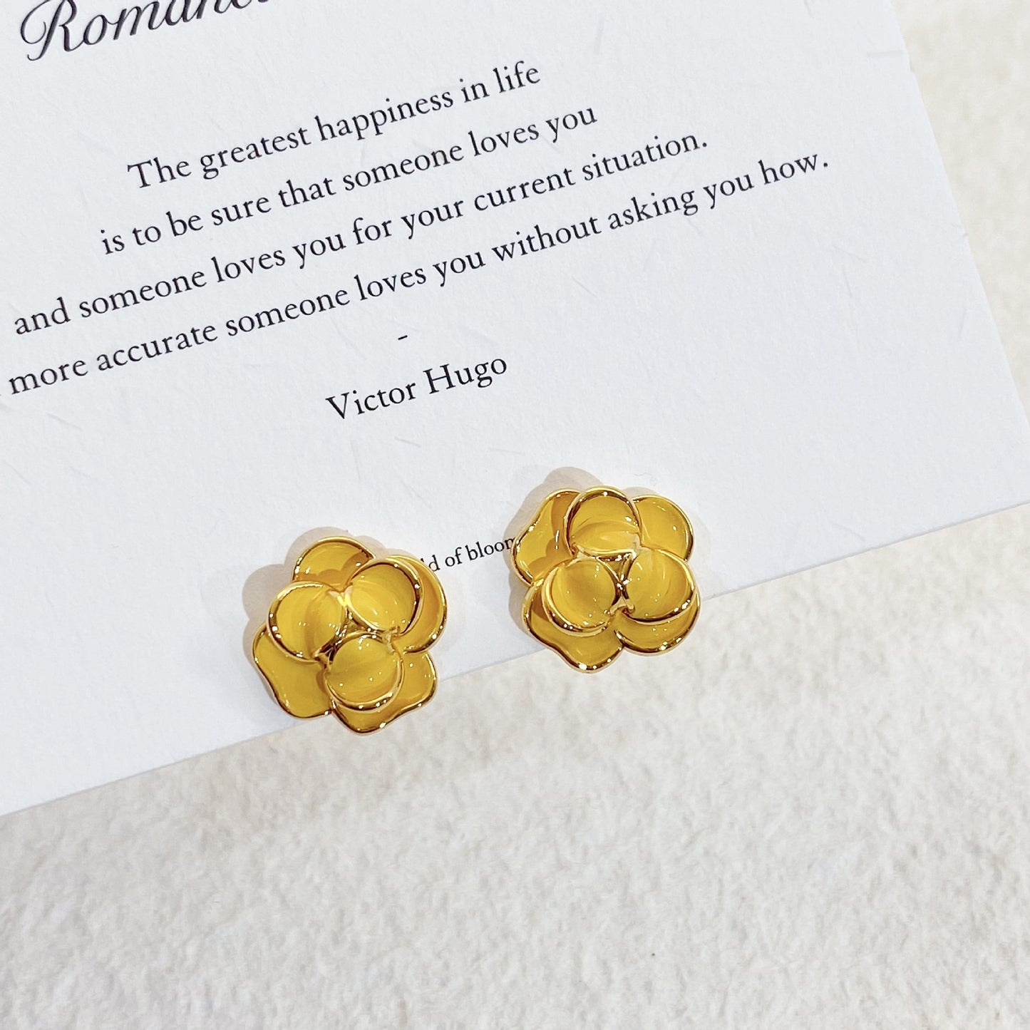 Plated Real Gold Ginger Flower Enamel Drip Glazed Female Sweet Earrings