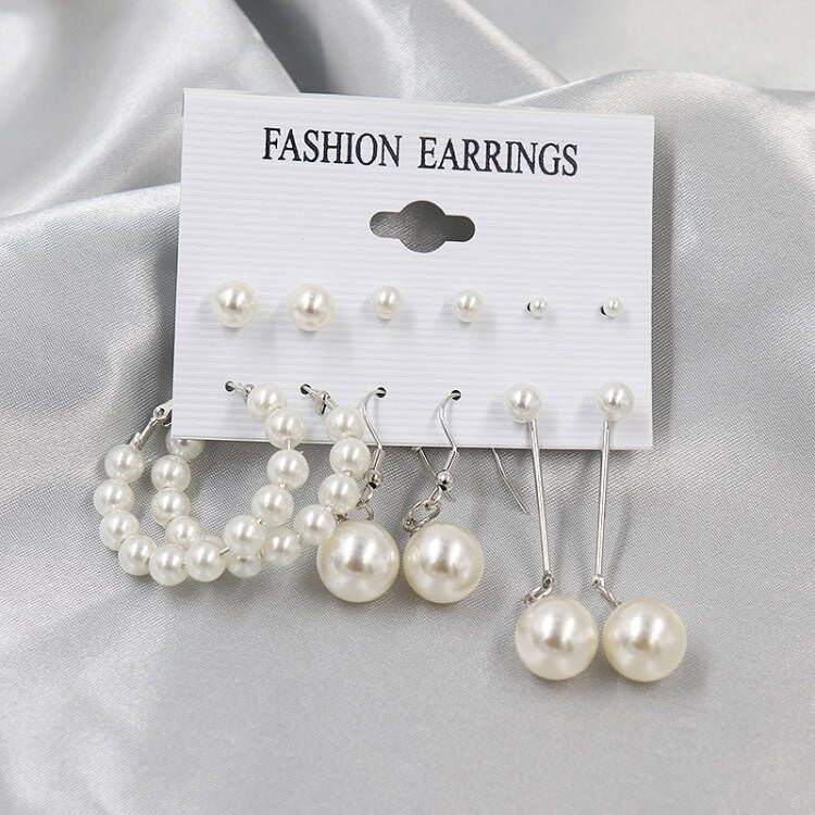 Graceful Pearl Large Circle Metal Pairs Rings