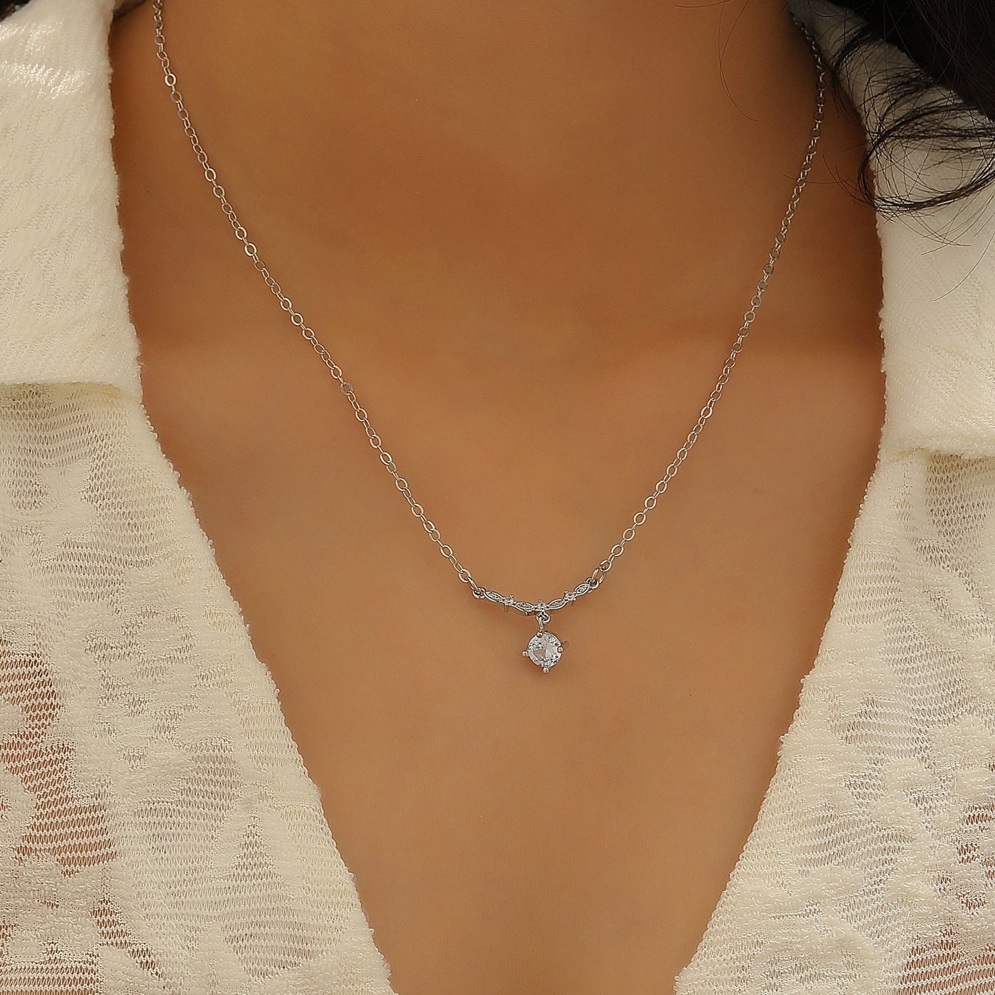 Inlaid Zircon Water Drop Female Style Personality Geometry Tassel Necklace