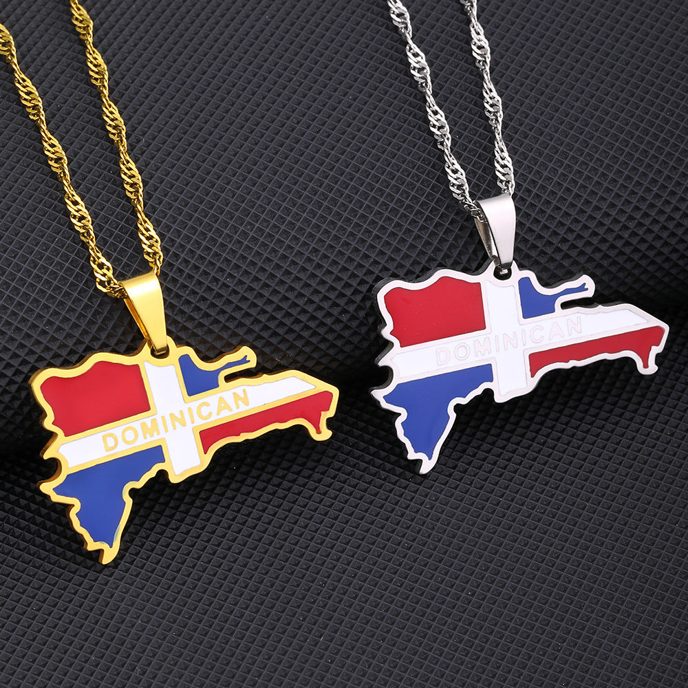 Titanium Steel Dominica Map Flag Female National Style Necklace