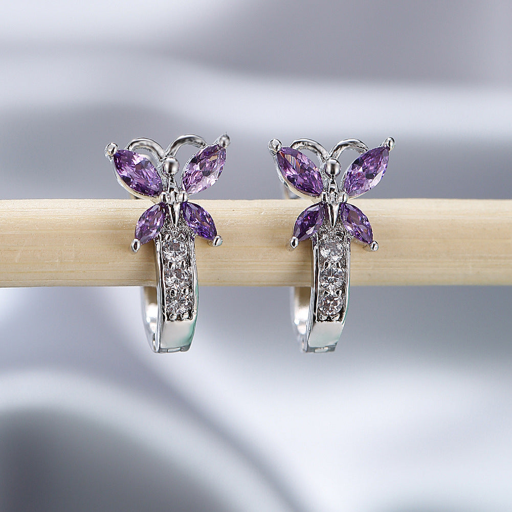 Women's Vintage Pastoral Style Edge Inlaid Zircon Small Butterfly Clip Earrings