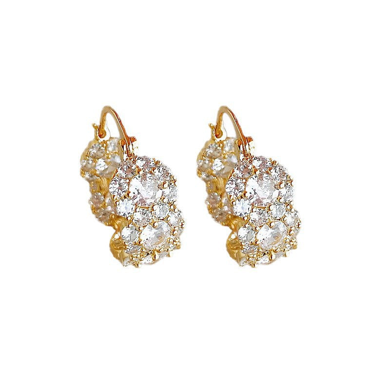 Pair Gold Zircon Light Luxury Fashion Unique Graceful Female Design Ear Buckle