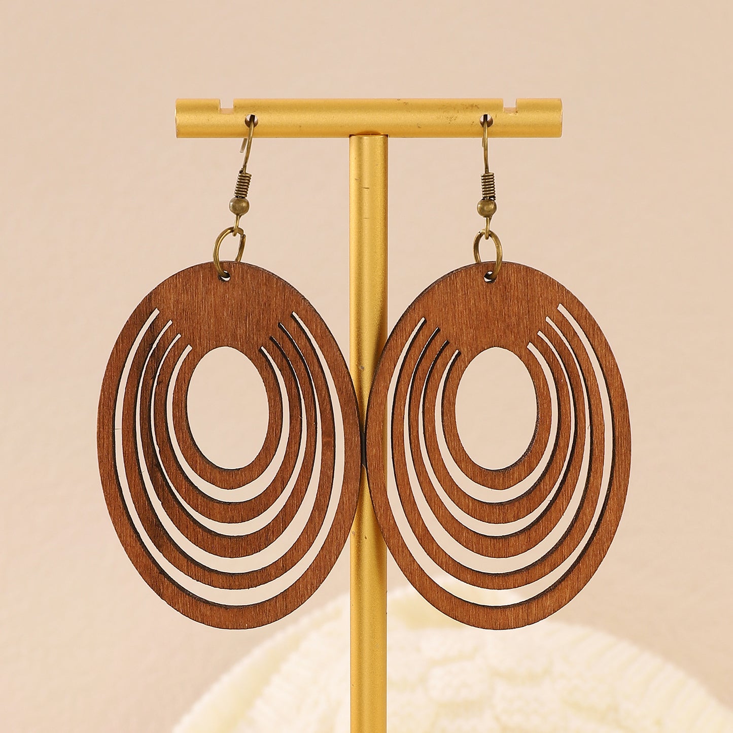 Retro Wood Piece Hollow Lucky Tree Earrings