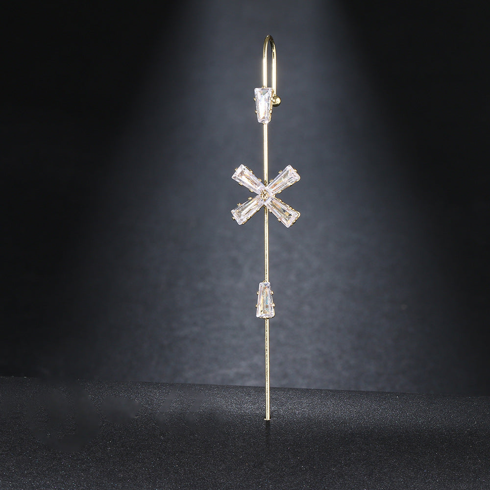 Super Fairy Copper Inlaid Zircon Temperamental Cold Style Earrings