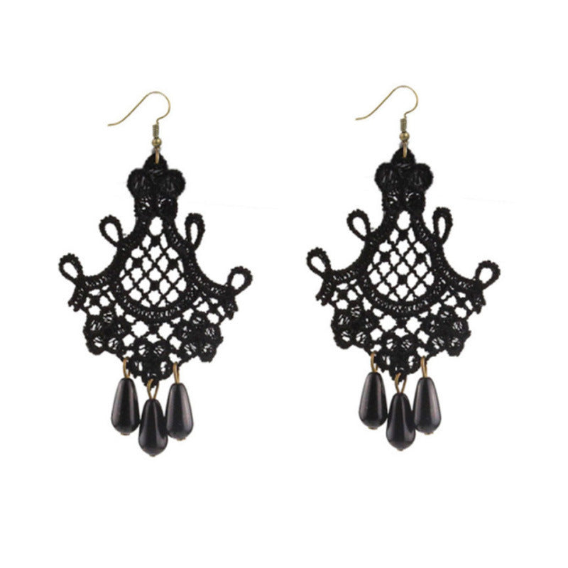 Women's Vintage Fashion Baroque Crystal Eardrops Black Earrings