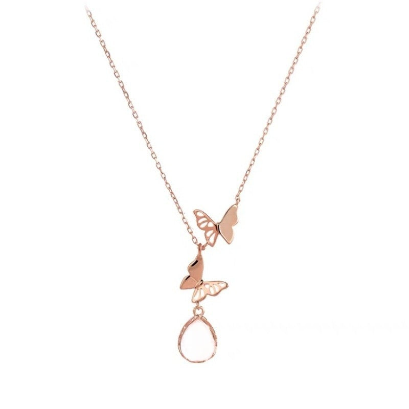 Women's Sterling Sier Butterfly Temperament Korean Style Sweater Chain Advanced Design Necklace
