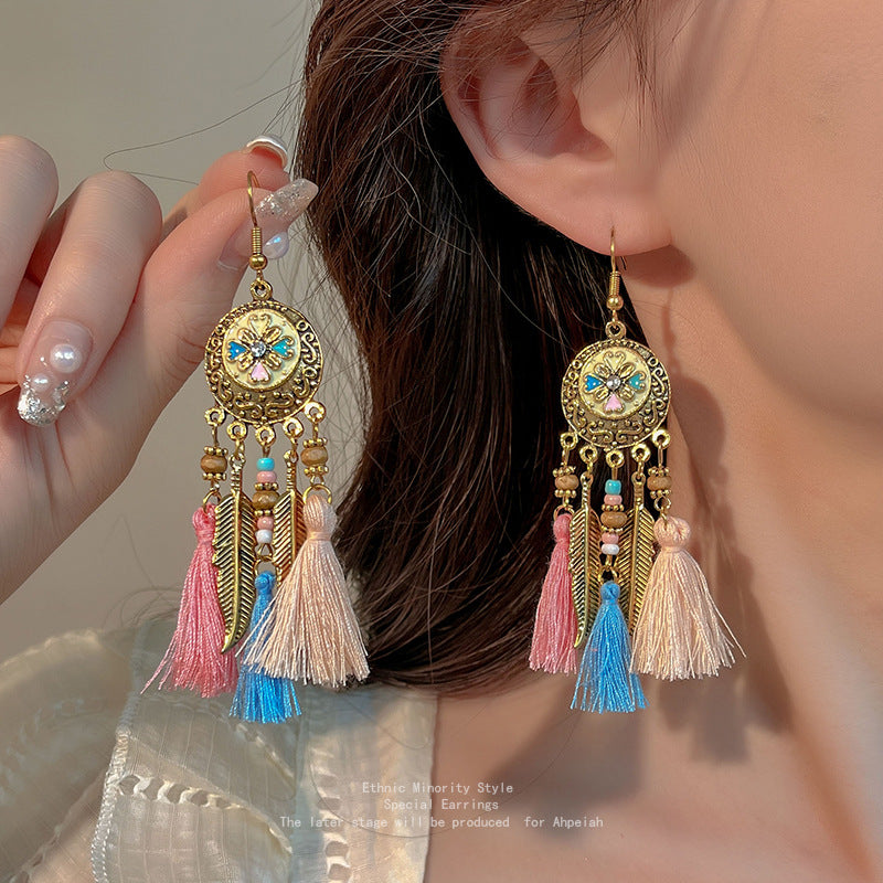 Women's Style Antique Bohemian Long Fringe High Sense Vacation Earrings