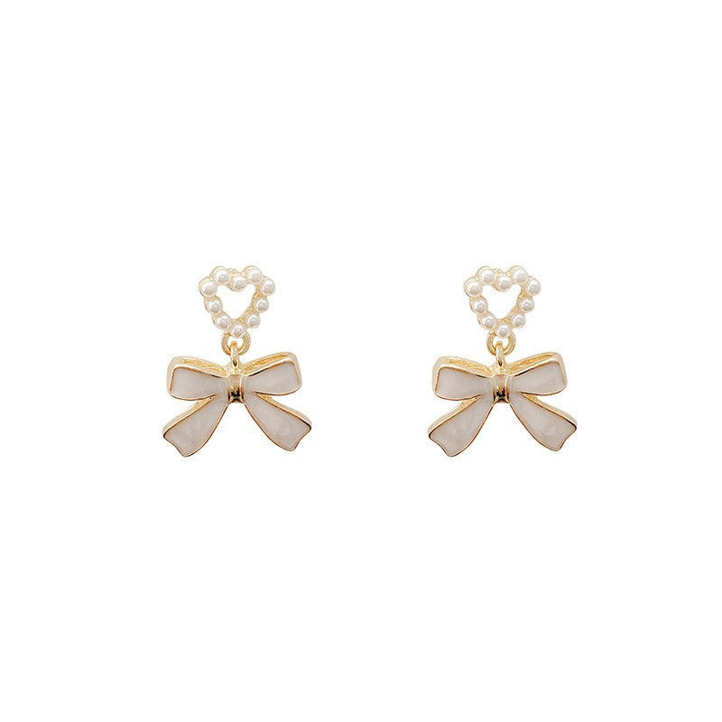 Women's Bow Enamel Trendy Design All Match Pearl Stud Earrings