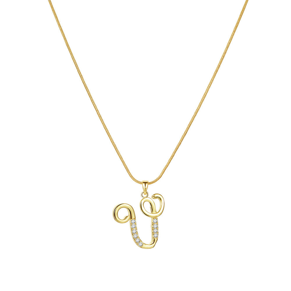 Simple Copper Inlaid Zircon Snake Chain Gold Advanced Necklaces