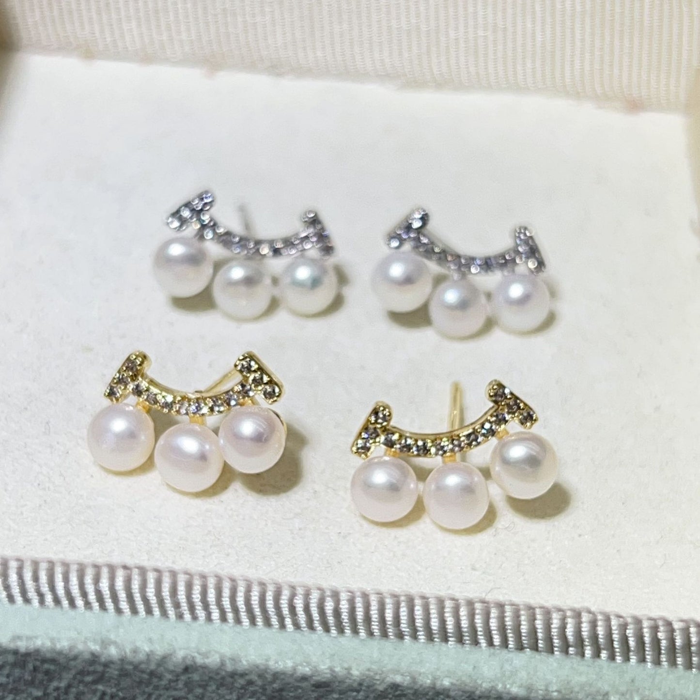 Micro Inlaid Zircon Pearl Tassel Sier Needle Earrings