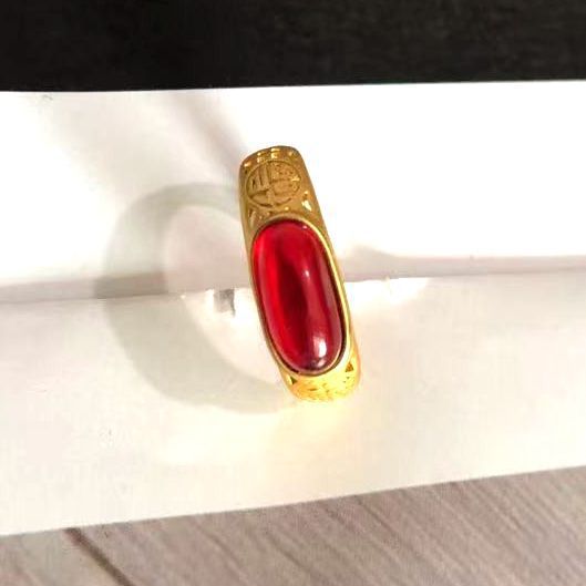 Placer Gold Gold-plated Inlaid Imitation Jade Ring