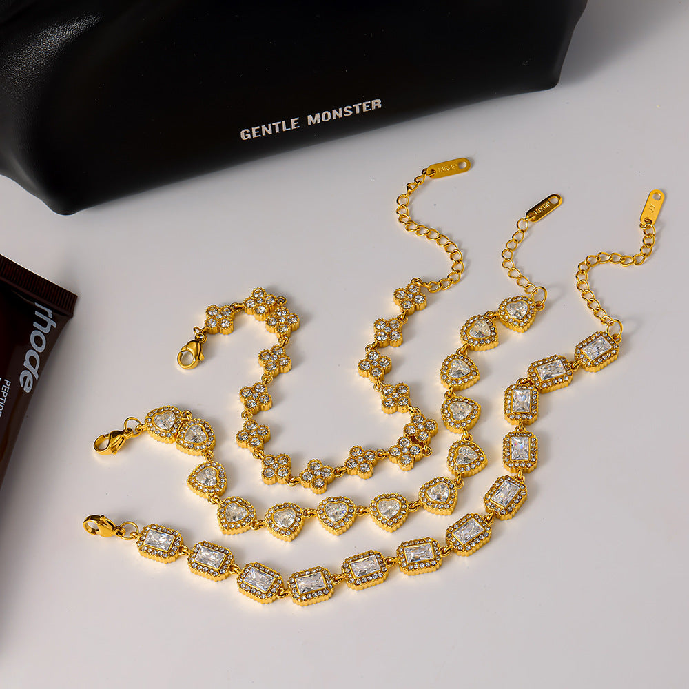 Women's Light Luxury Full Rhinestone Zircon Gold-plated Stainless Steel Bracelets