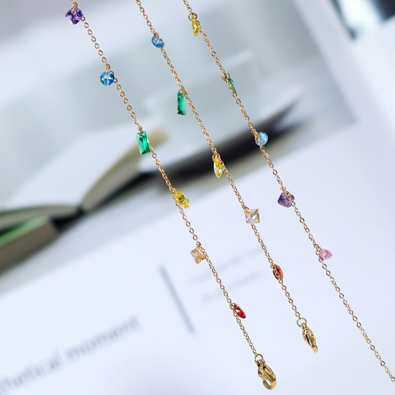 Korean Style Summer Rainbow Colorful Crystals Necklaces