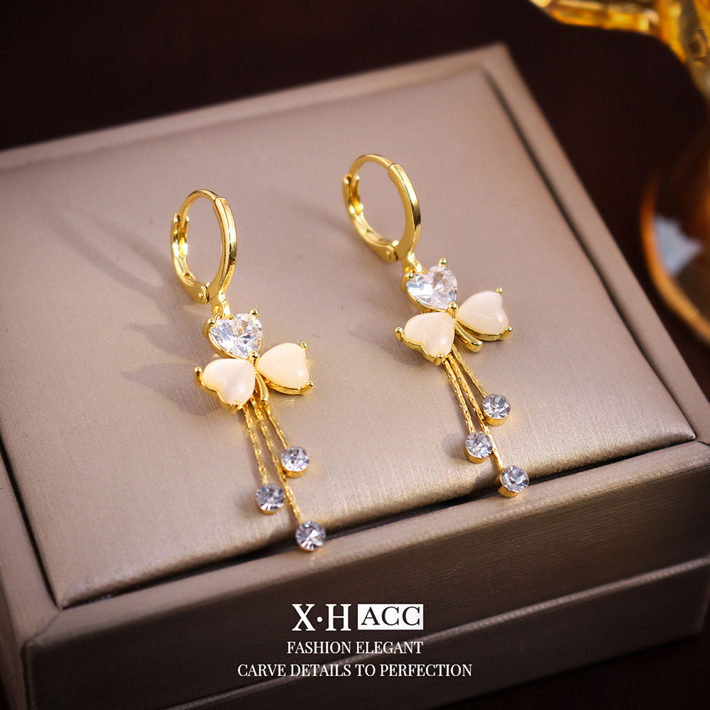 Elegant Zircon Butterfly Tassel Gentle Stylish Personality Stud Earrings