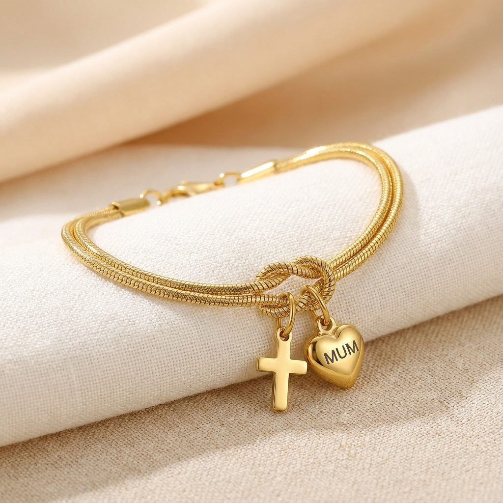 Stainless Steel Lettering Love Cross Truelove Knot Mother's Day Bracelet