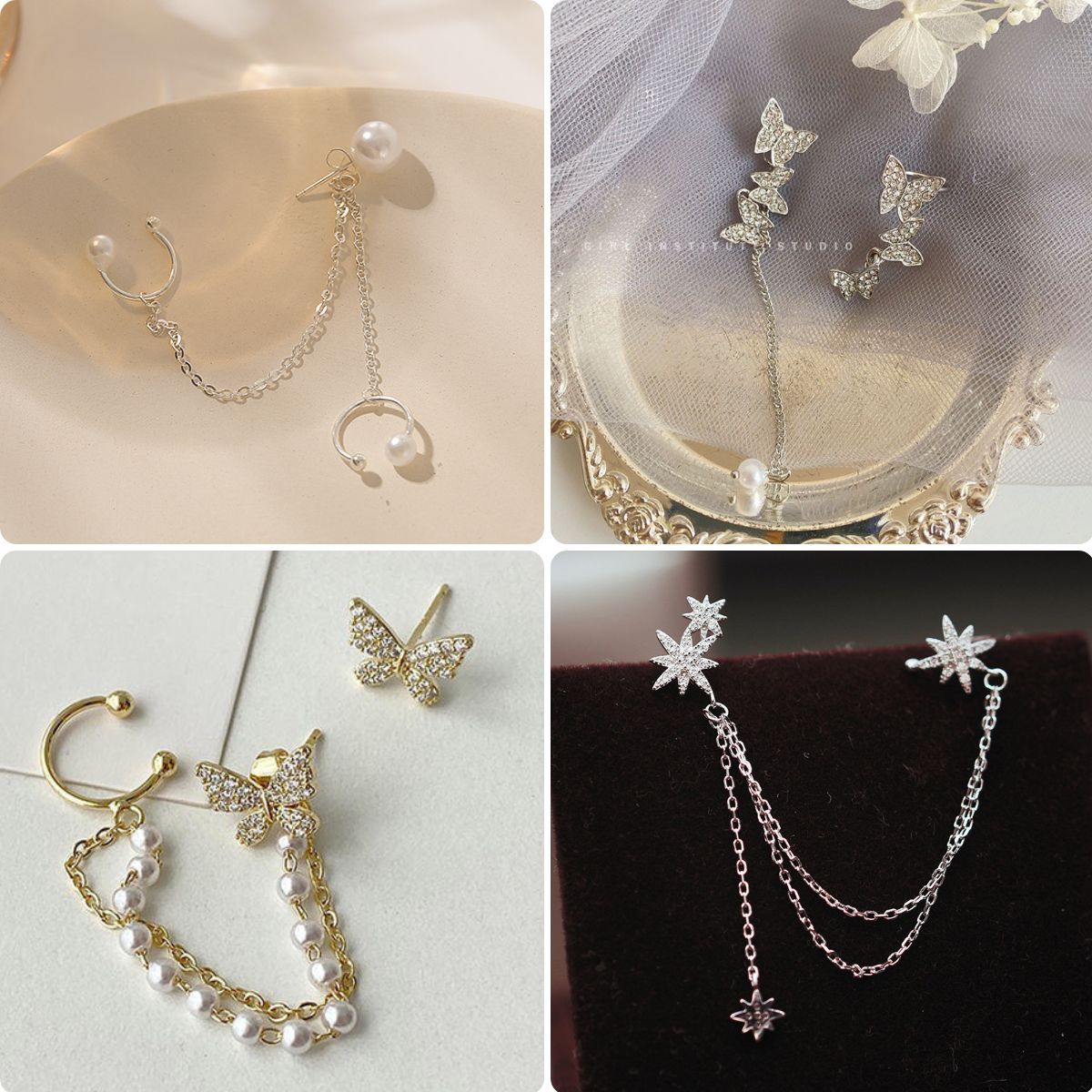 Women's Asymmetric Tassel Ear Clip One-piece Design Light Luxury Earrings