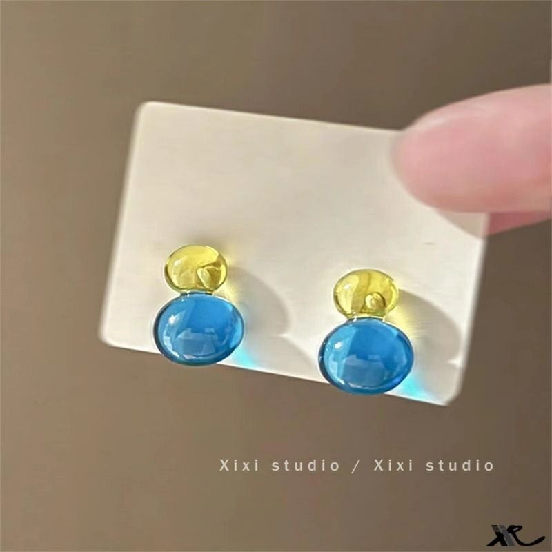 Encounter Summer Relaxation Feeling Ice Through Glass Candy Contrast Color Stud Earrings