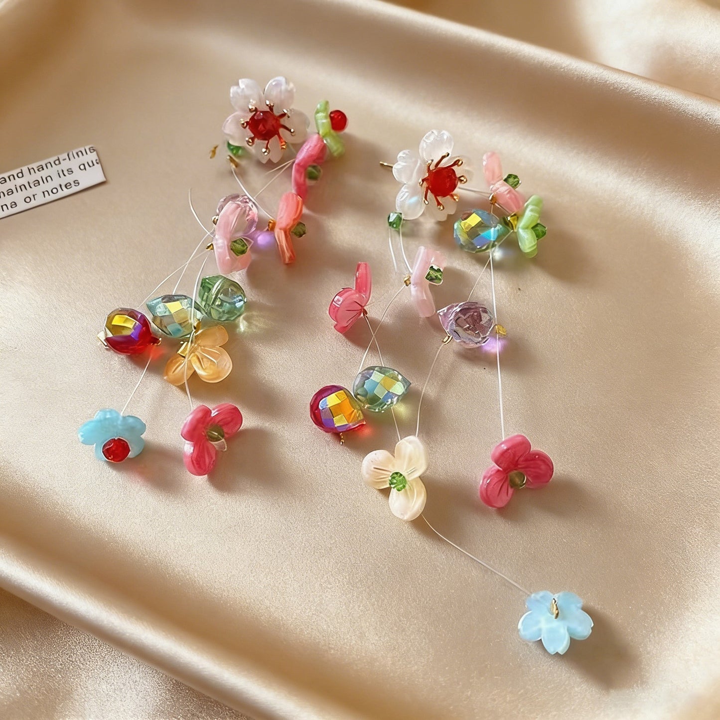 Women's Dopamine Beaded Flower Tassel For Handmade Sweet Beautiful Design Stud Earrings