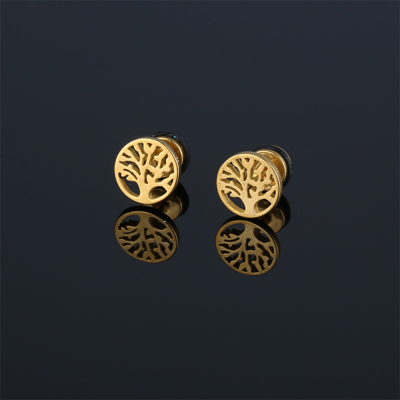 Geometric Round Big Tree High-grade Electroplating Elegant Ear Buckle
