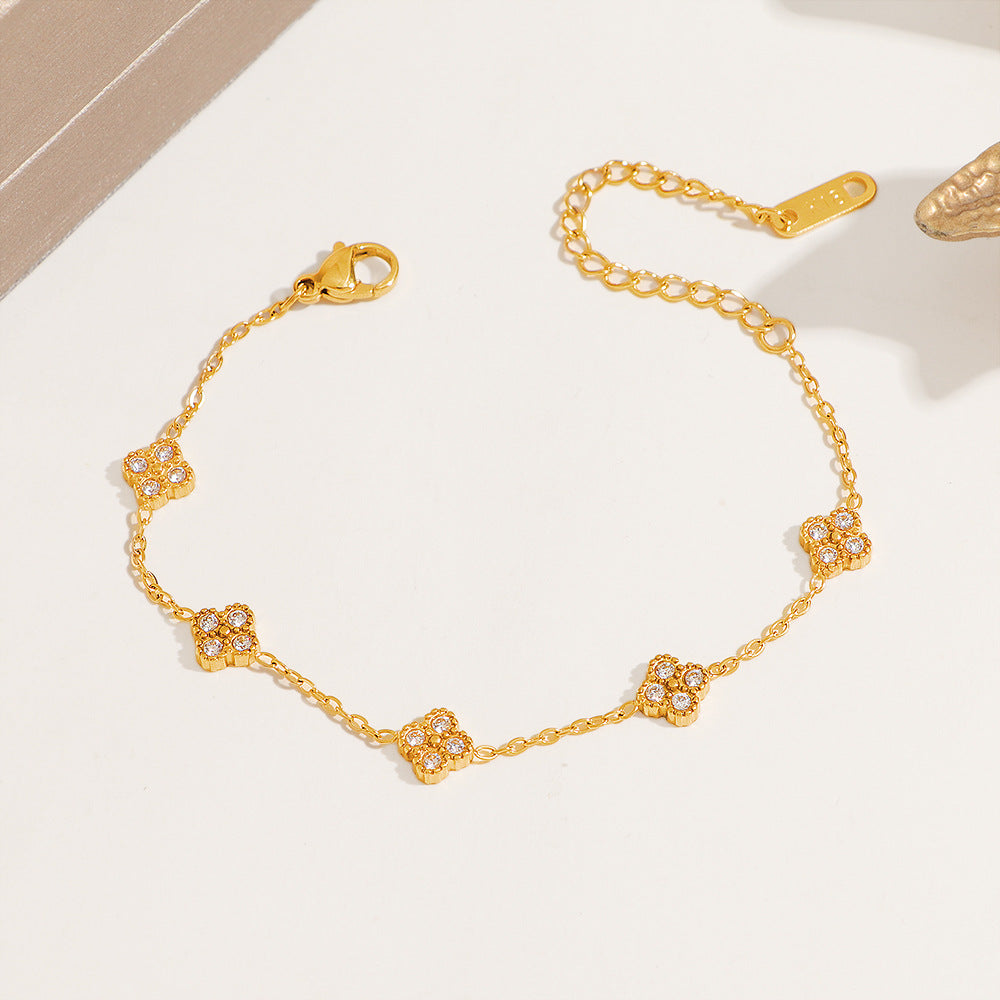 Women's High-grade Gold Diamond Four-leaf Clover Exquisite Bracelet
