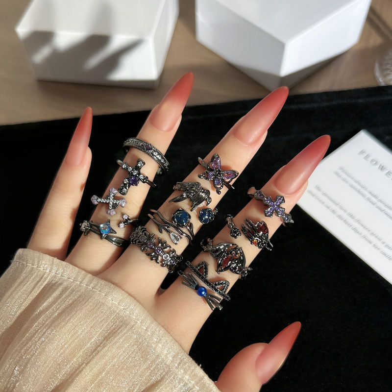 Gothic Style Cross Open-end Personality Sweet Cool Hot Butterfly Dark Ring