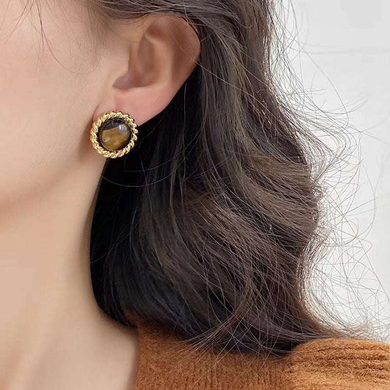 Women's Tigereye For Niche Design High Class Elegant Frosty Style Stud Earrings