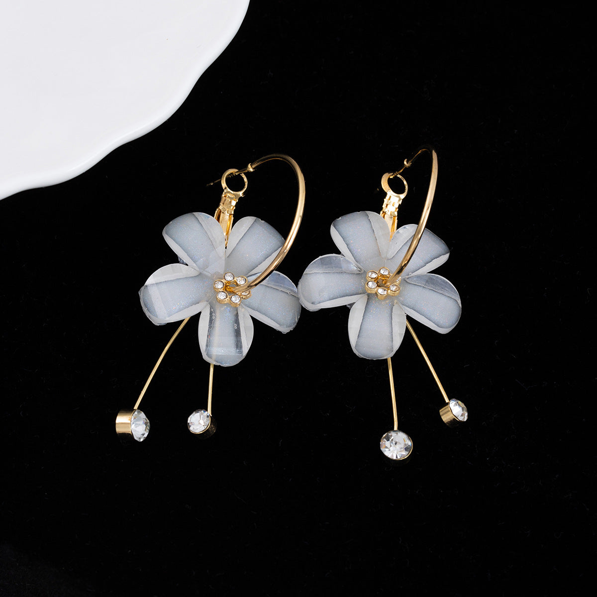 Women's Sier Needle Korean Style Elegant Glass Petal Flower Super Fairy Earrings