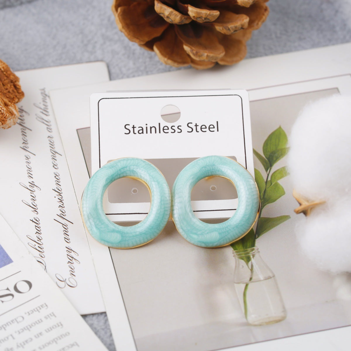 Alloy Drop Oil Beautiful Circle Ear Stud Earrings
