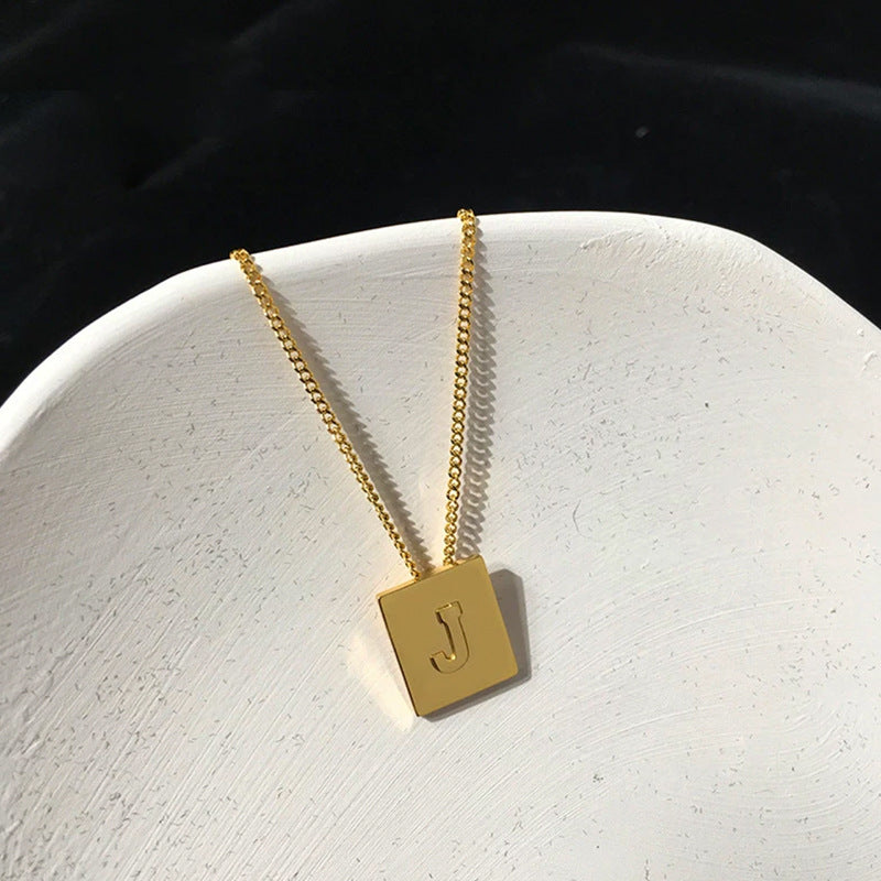 Letter Square Plate English Gold Female Clavicle Necklace
