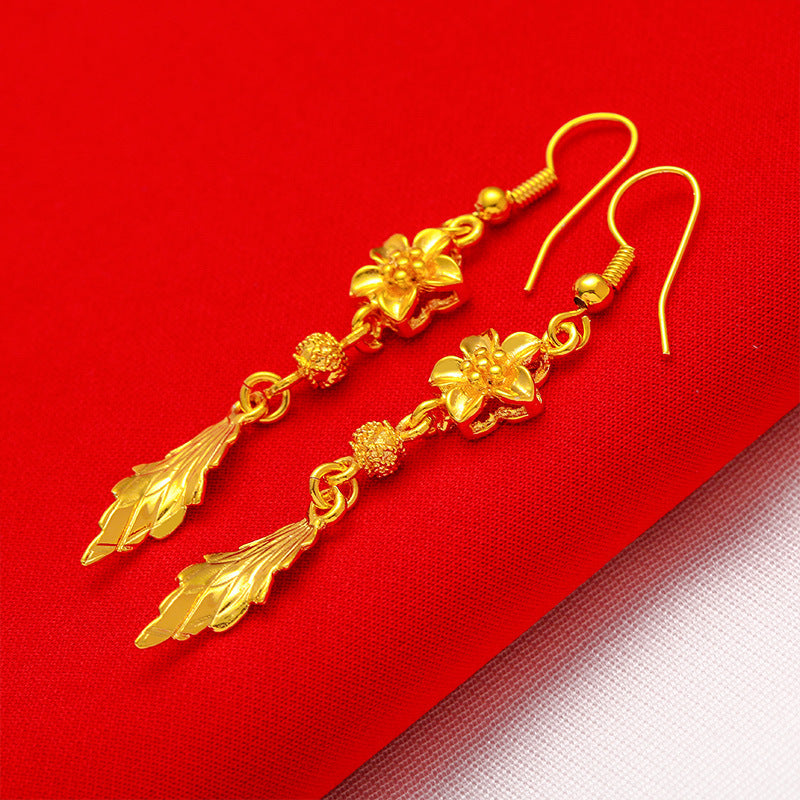 Women's Vietnam Placer Gold Brass Gold-plated Leaf-shaped Earrings