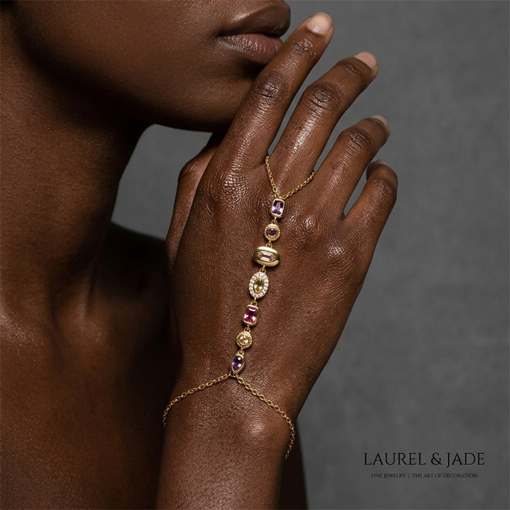 Rhinestone Geometric Finger Chain Female Fashion High Sense Bracelet