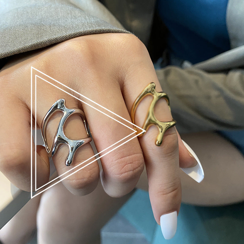 Irregular Geometric Female Personality Fashion Metal Texture Rings