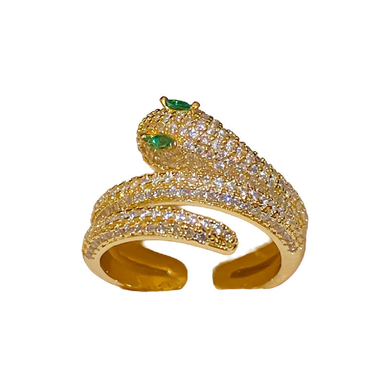 Women's Shining Diamond Snake-shaped Sier Open Advanced Texture Simple Trendy Cool Ring
