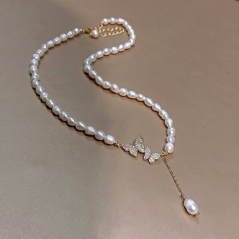 Women's Grain Freshwater Pearl Micro Inlaid Zircon One-piece Necklaces