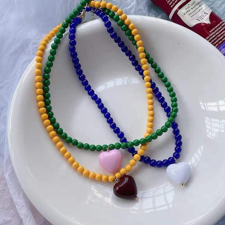 Designer Model Contrast Color Love Beads Female Clavicle Necklaces