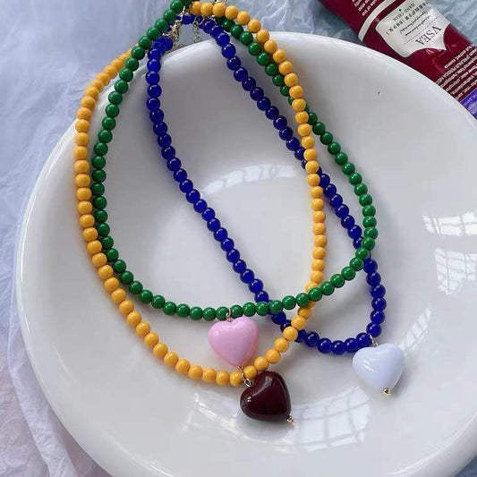 Designer Model Contrast Color Love Beads Female Clavicle Necklaces