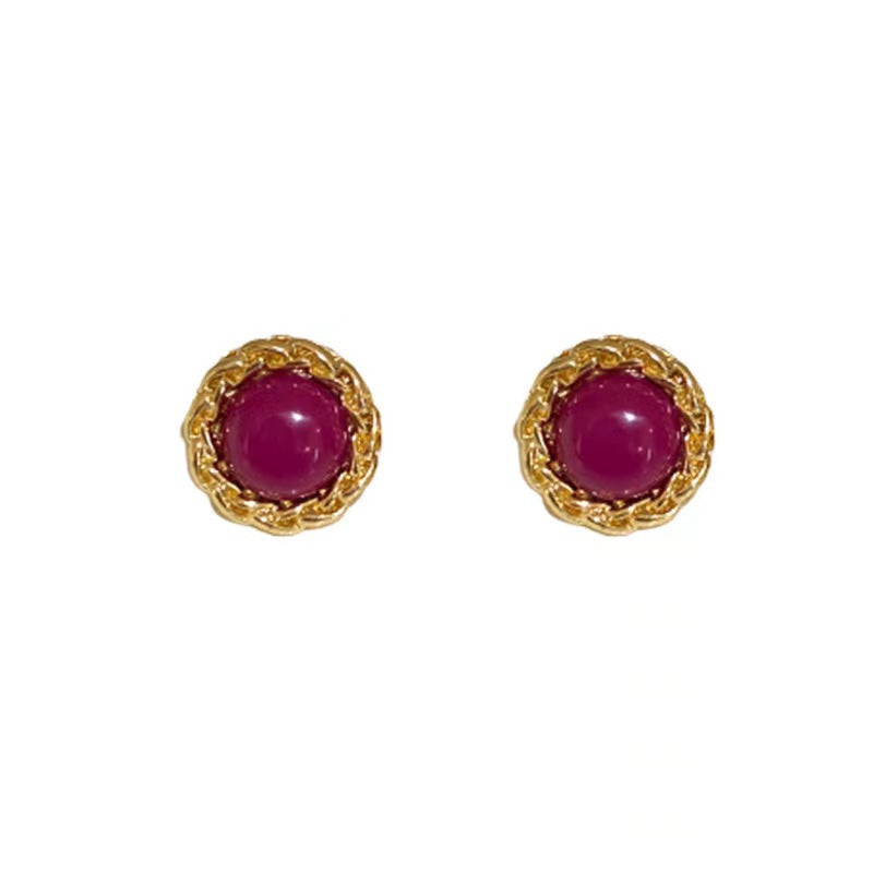 Needle Resin Chain Winding Round Ear Clip French Earrings