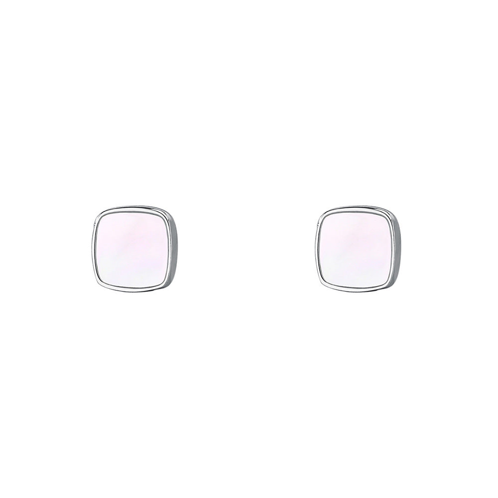 Women's Sier Simple Square Geometric Shell For Retro Earrings
