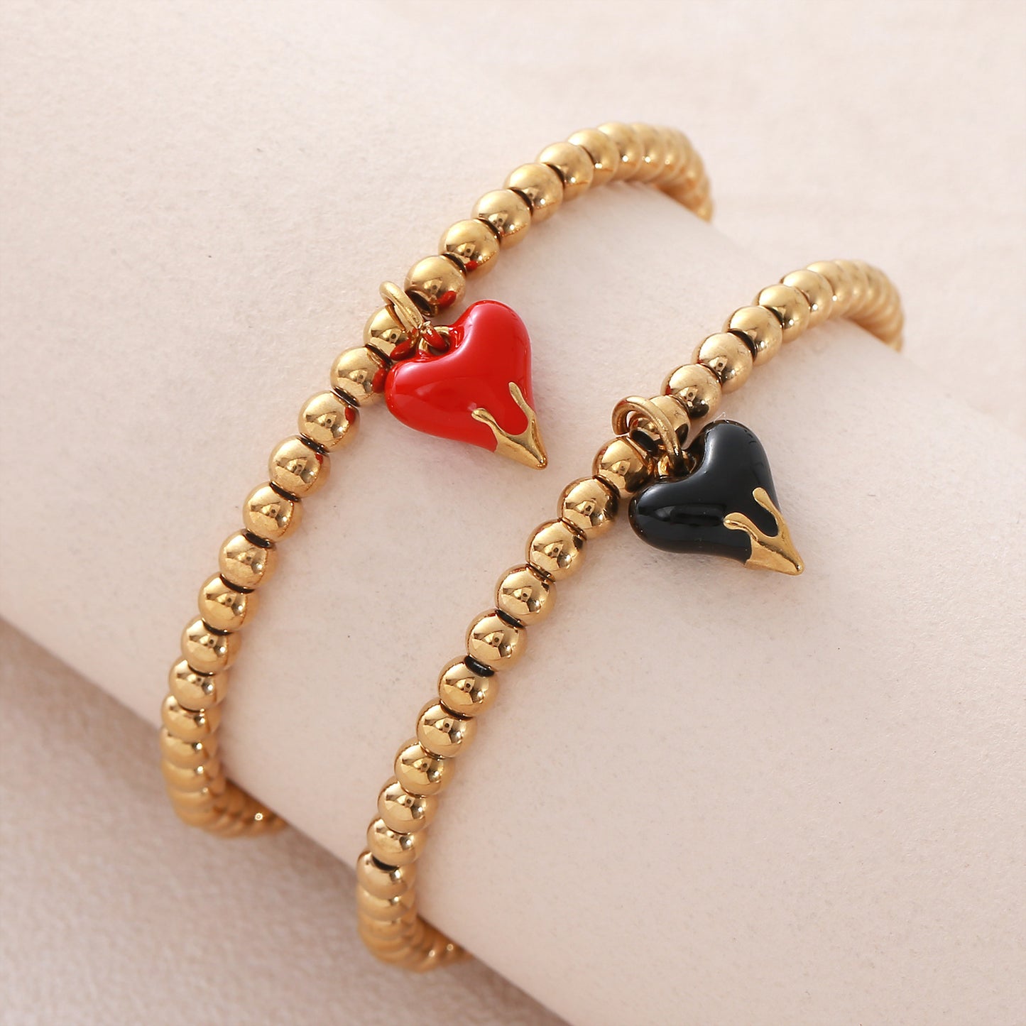 Stainless Steel Gold Plated Red Black Heart Drop Oil Pendants