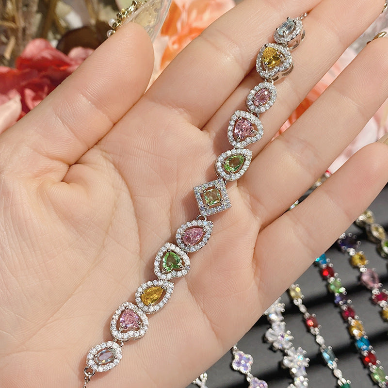 Full Transparent Tourmaline Colored Gems Female Plated Bright Bracelet