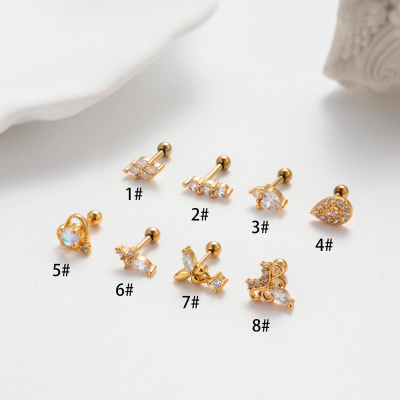 Pen Zircon Ear Bone Colorful Love Earrings